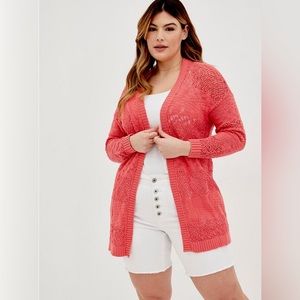 Coral Open Stitch Cardigan Open Front Sweater
